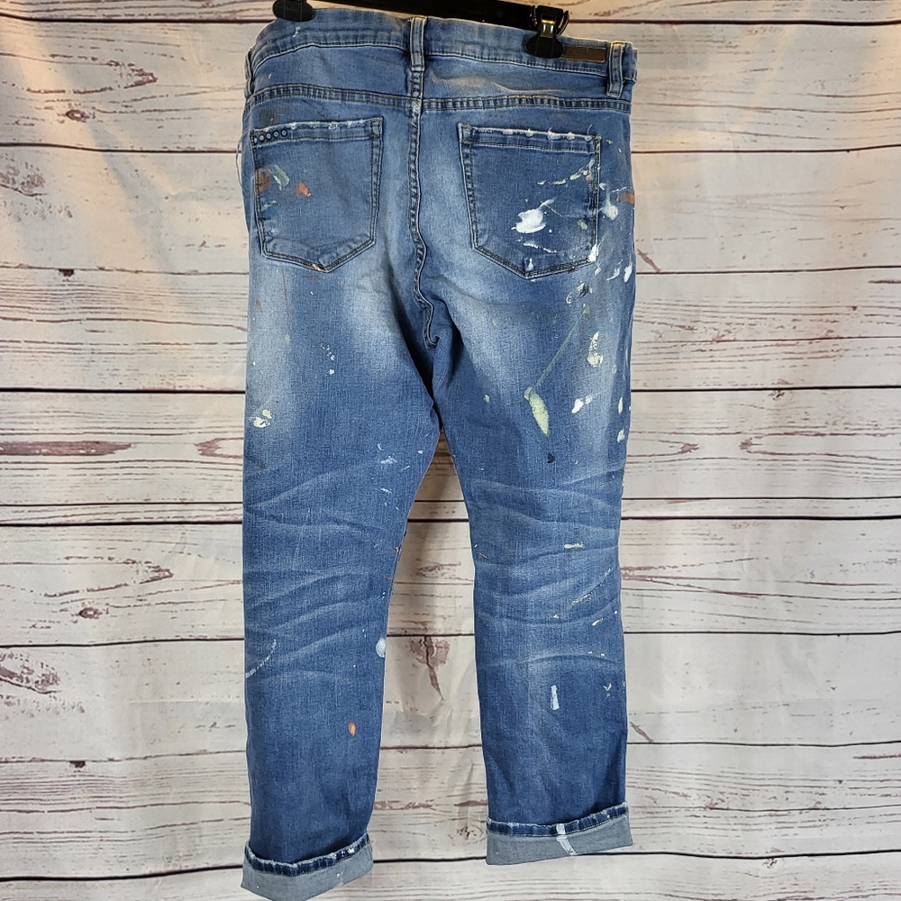 Artist Cropped Jeans Distressed Painted -12 - Picture 4 of 5
